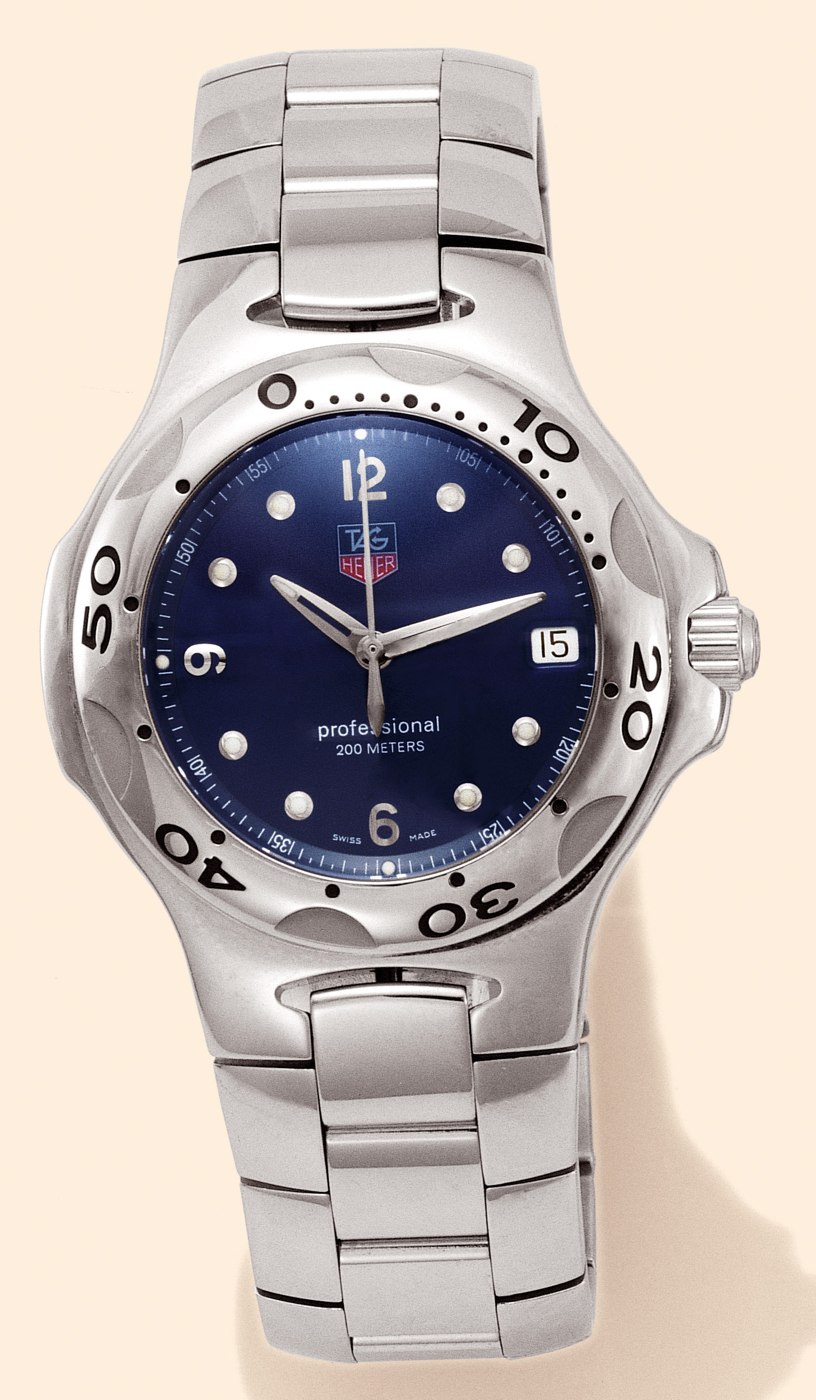 Front view of the TAG Heuer Kirium Series Professional, showing the blue dial and rotating bezel.