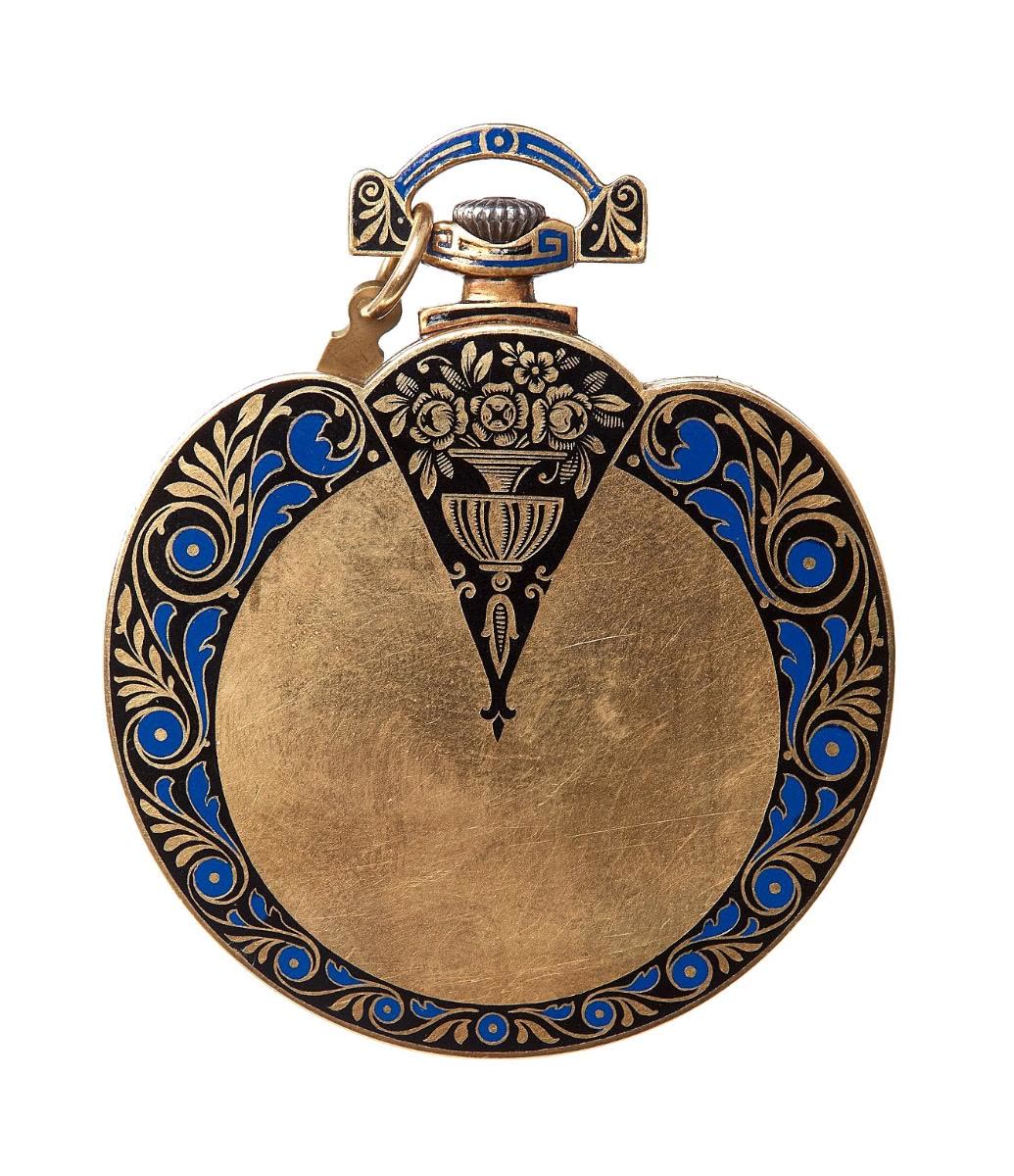 Gold pocket watch with black and blue champlevé enamels (MIH I-2515)