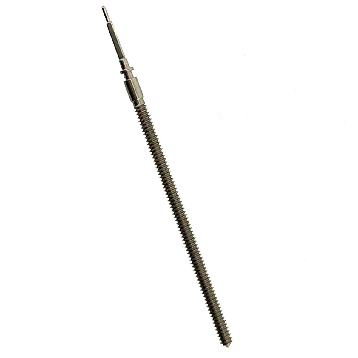 A separate winding stem in a supplier photograph, listed for FEF calibre 123. Length, thread and locating features must not be assumed interchangeable across movements.