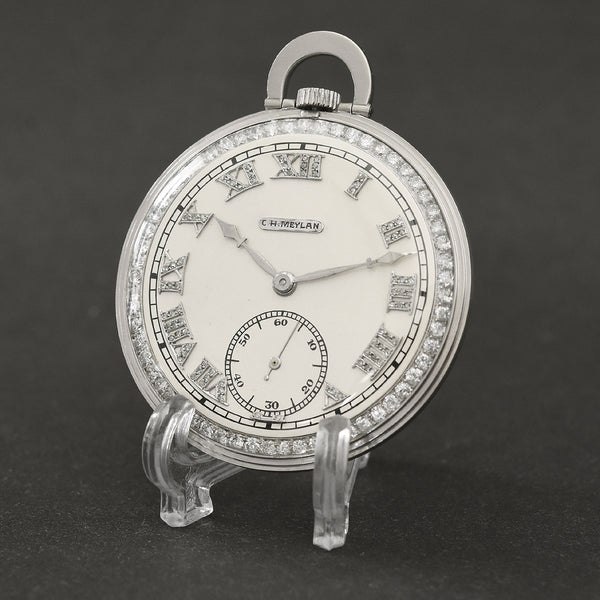 C.H. Meylan Platinum and Diamond Open-Face Pocket Watch
