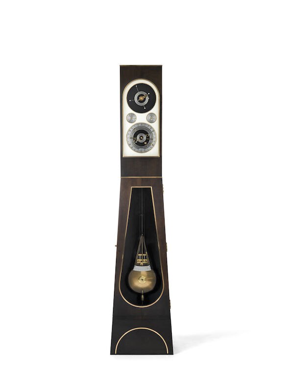 Roland Jarvis ebonised and brass-inlaid month-going longcase regulator with planetarium, full frontal view
