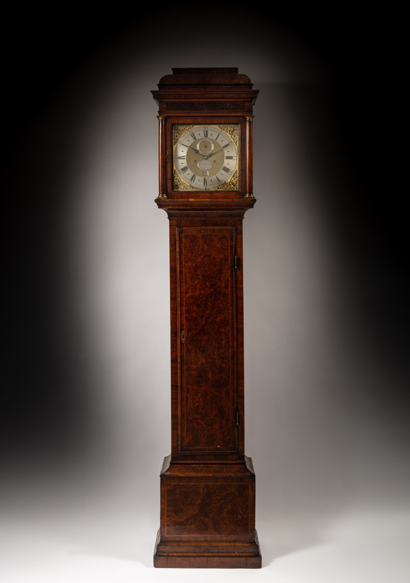 Full-length front view of the George Graham walnut longcase clock No. 679