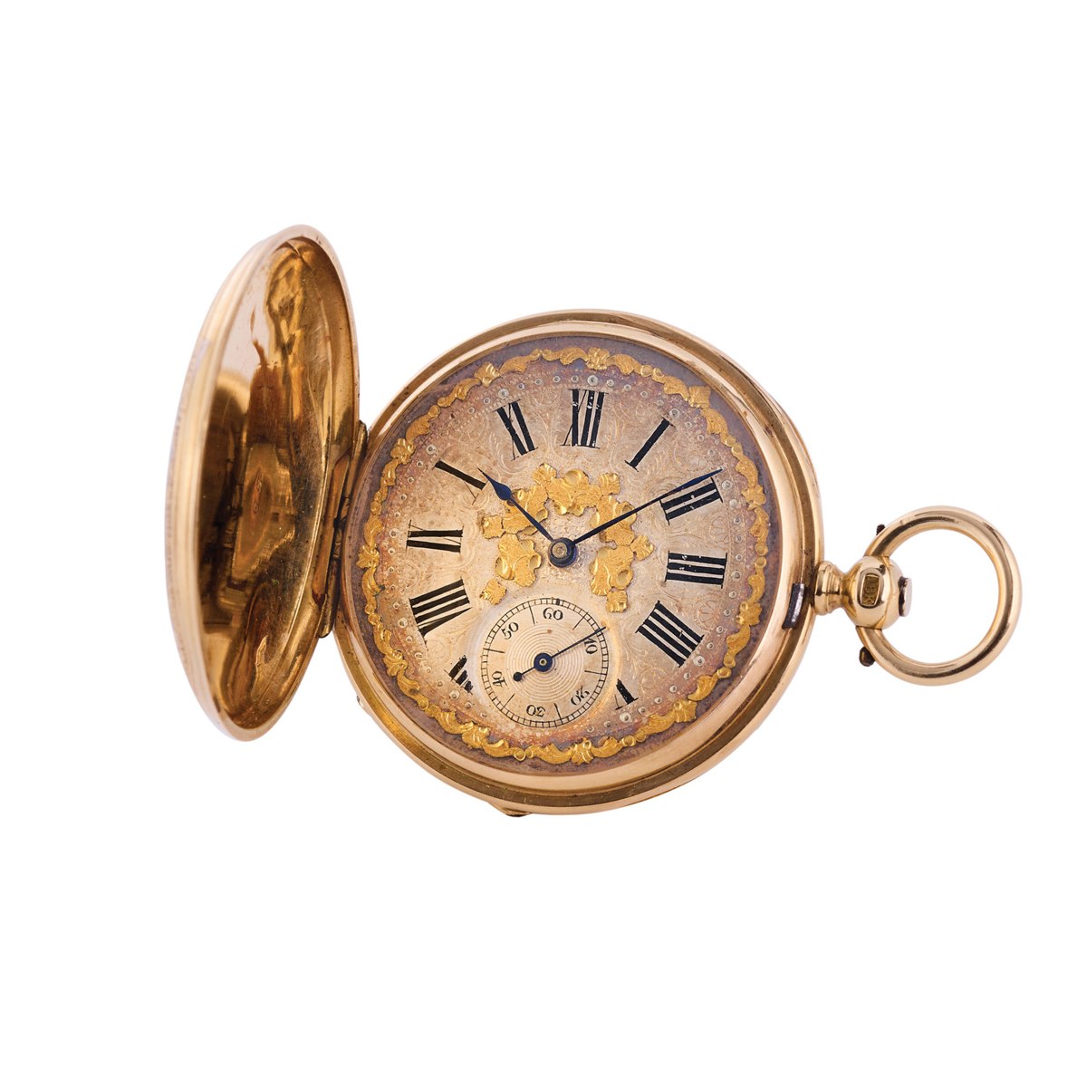 Dial view of the opened Charvin Fils & Prost gold hunting case pocket watch
