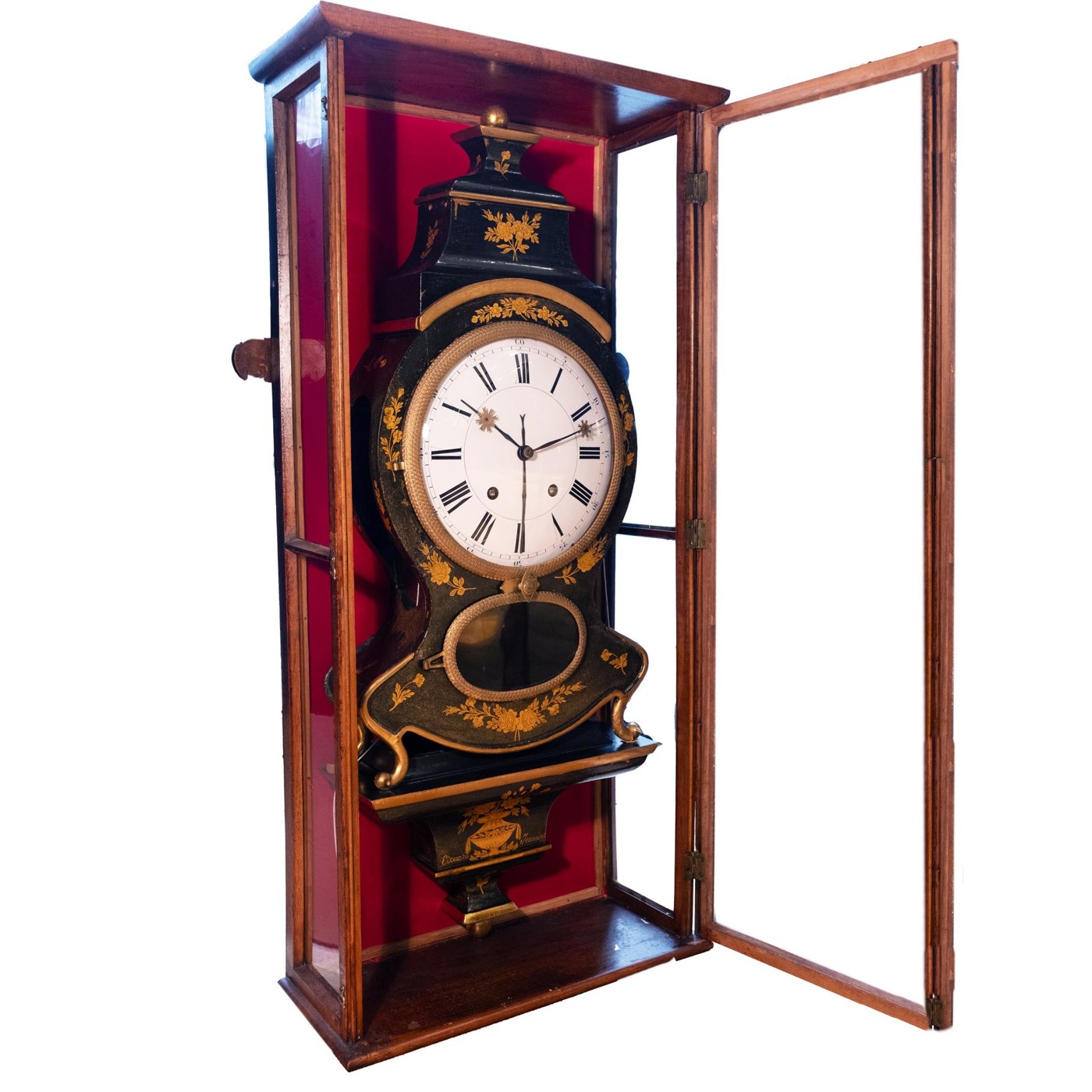 Édouard Jeanneret Neuchâteloise cartel clock housed in its original glazed lanterne display case.