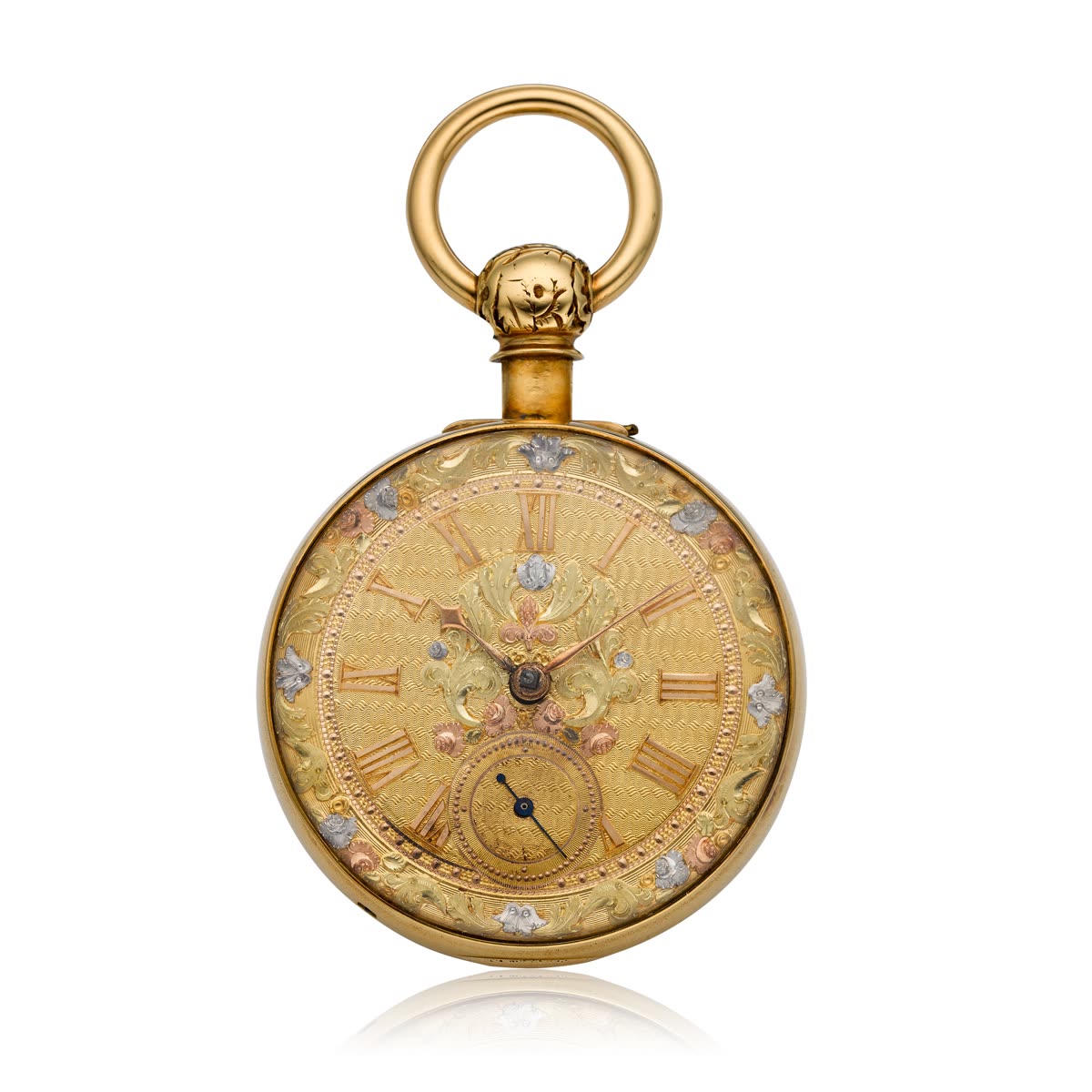 Dial and case front view of the Joseph Johnson gold pair-case pocket watch