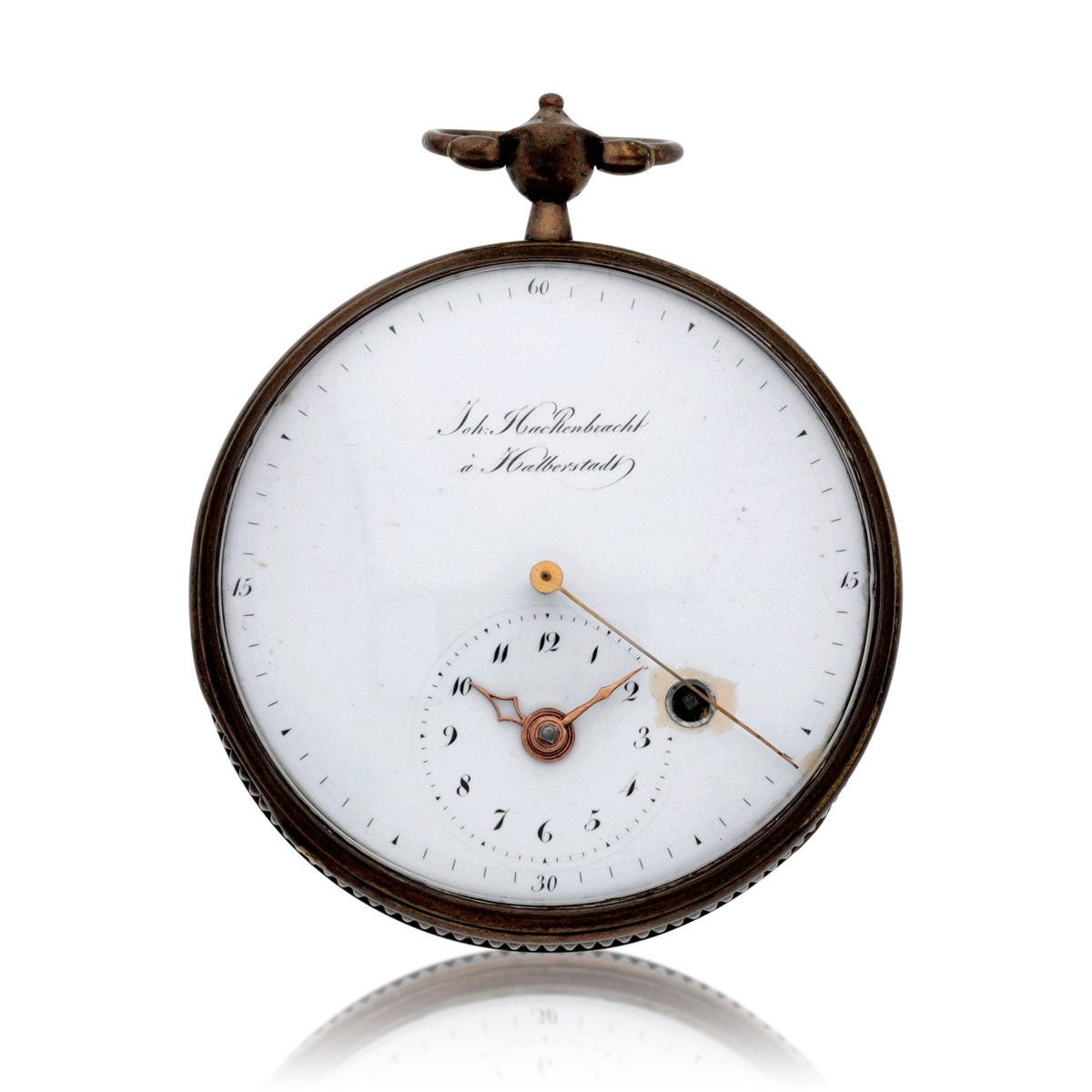 Dial view of the Joh. HacRenbracht à Halberstadt silver regulator pocket watch