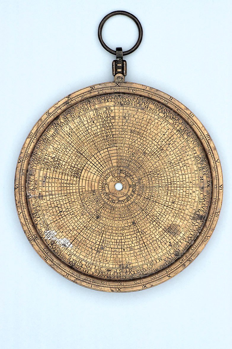The interior of the mater showing the radiating table of numbers for astronomical calculations and the limb scale.