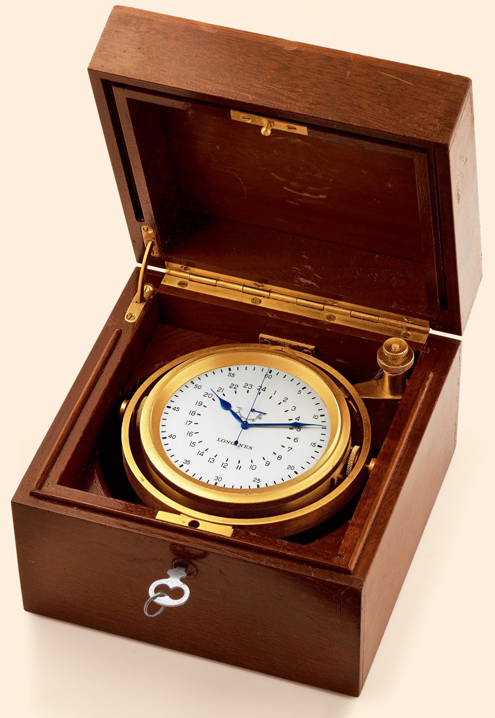 Longines Marine Chronometer, serial number 8278725, in its gimballed oak box.