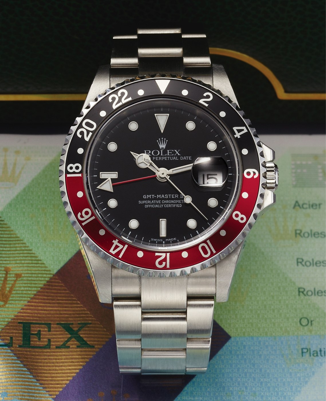 Rolex GMT-Master II reference 16710 in stainless steel, featuring a black dial and blue/red bezel.