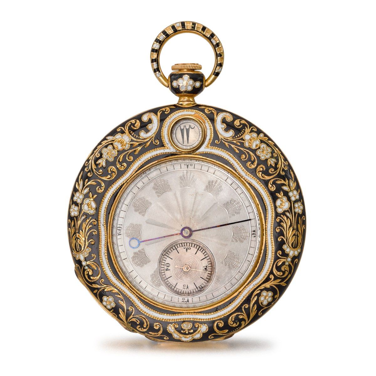 Front view of the Swiss gold and enamel jump hour pocket watch made for the Ottoman market
