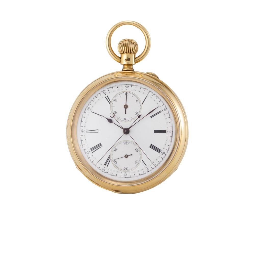 Dial and case front of the Baume & Company split-seconds chronograph pocket watch