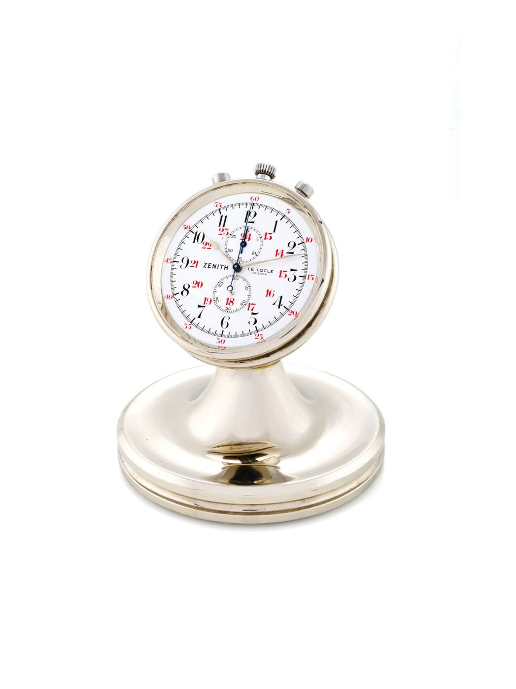 Zenith Model 58 chronograph desk clock with pivot-adjustable housing.
