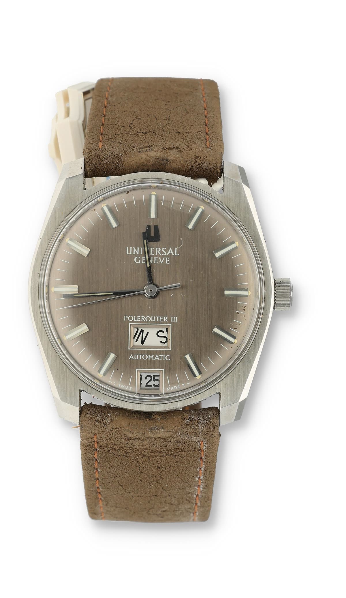 Universal Genève Polerouter III Ref. 872107 with brown dial and shaped stainless steel case