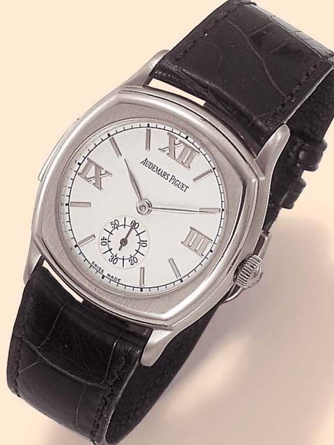 Front view of the platinum Audemars Piguet 'John Shaeffer' minute-repeating wristwatch.