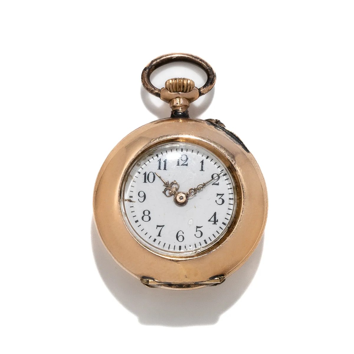 Front view of the 14K yellow gold open-faced pocket watch