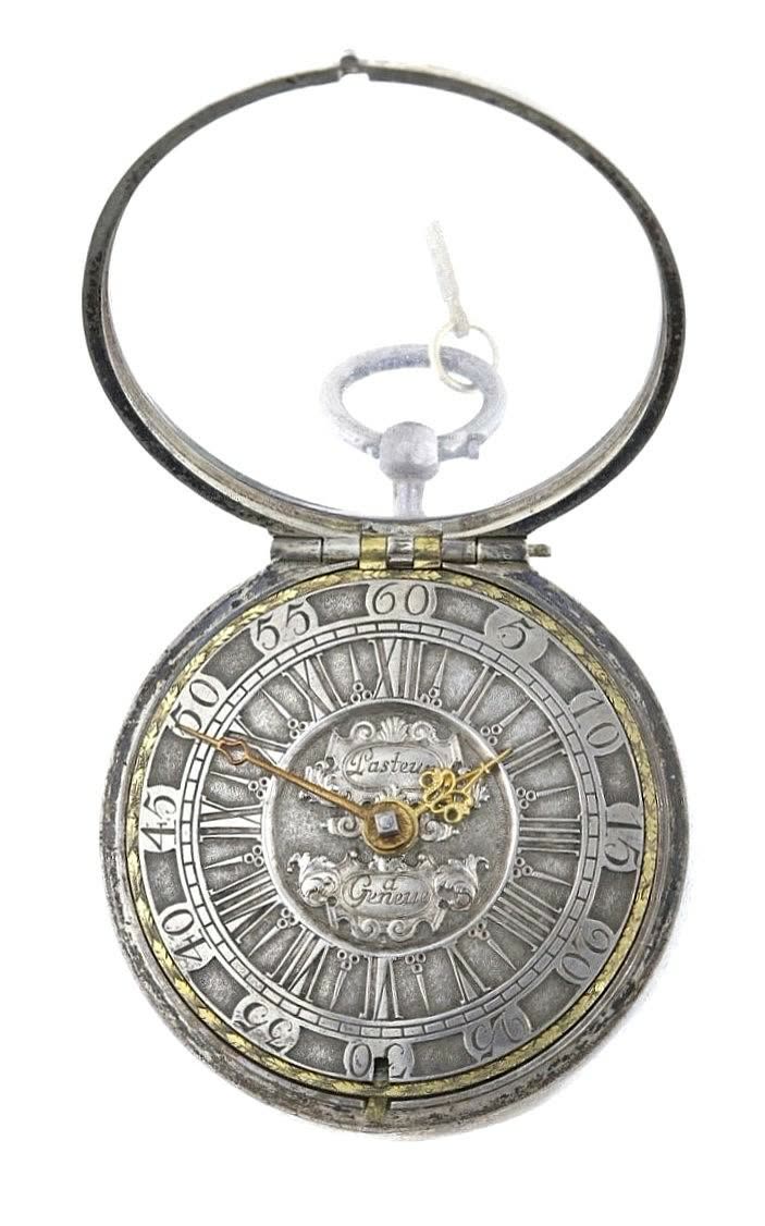Silver pocket watch with movement signed ‘JAQUES PASTEUR A GENEVE’. Circa 1750. 2 brass hands (MIH I-41)