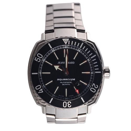 Front view of the JeanRichard Aquascope diver watch on steel bracelet