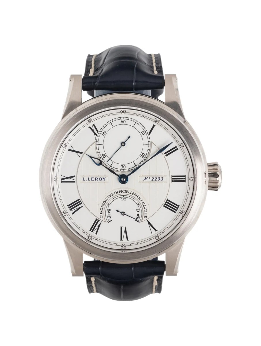 Front view of L.Leroy 18K white gold Marine Deck Chronometer wristwatch
