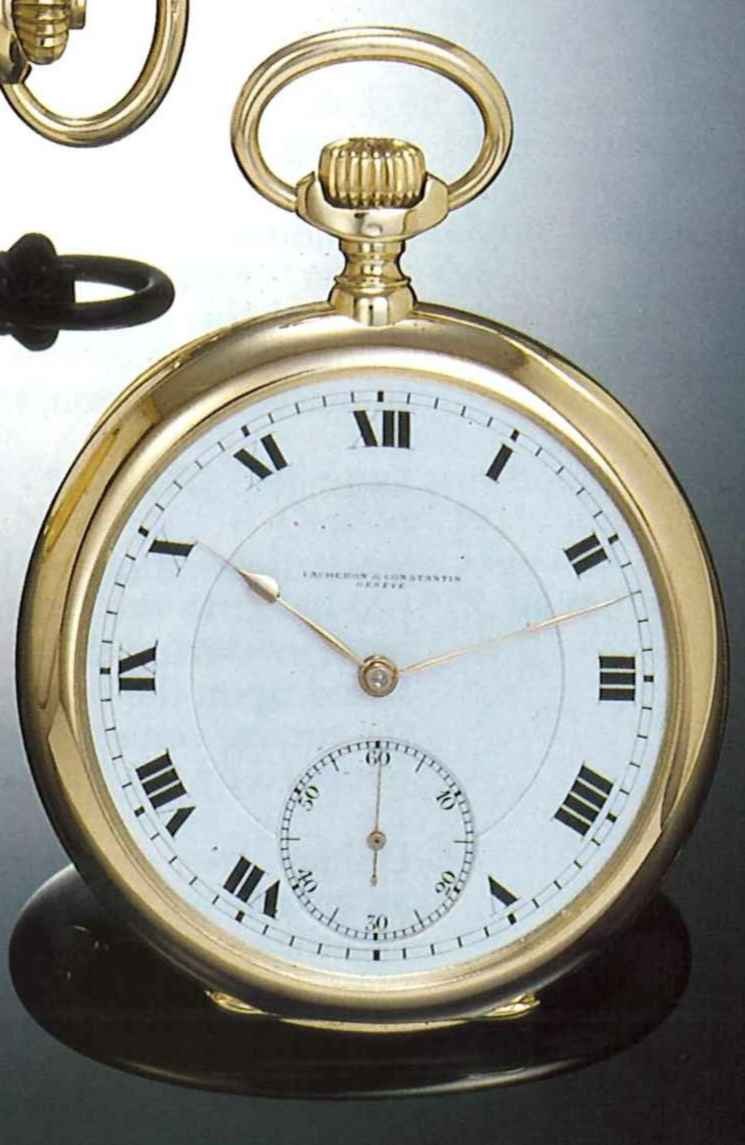 Front view of the Vacheron & Constantin 18ct gold pocket chronometer with enamel dial.