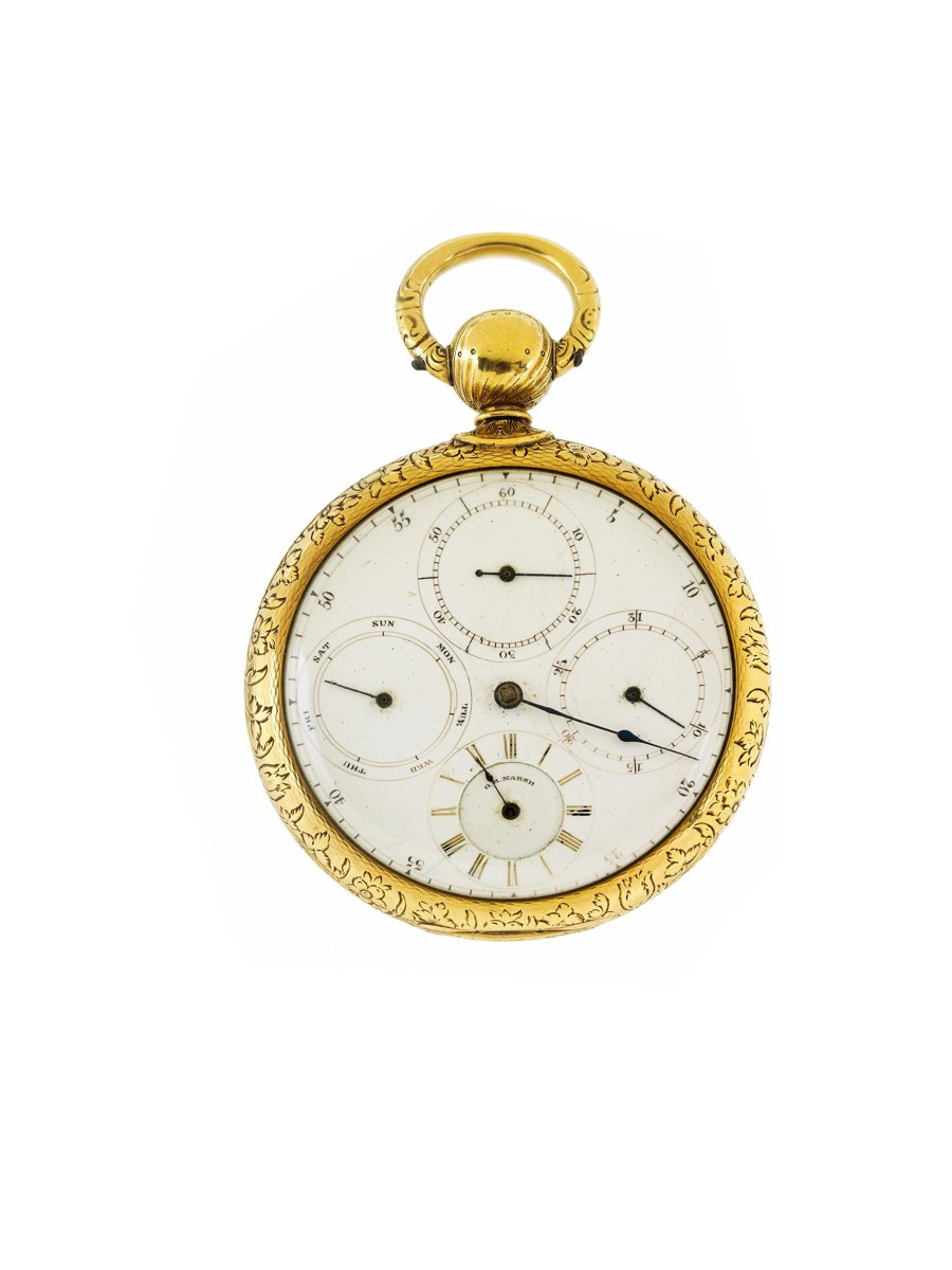 Dial and bezel of the American Watch Company prototype pocket watch by Oliver B. Marsh